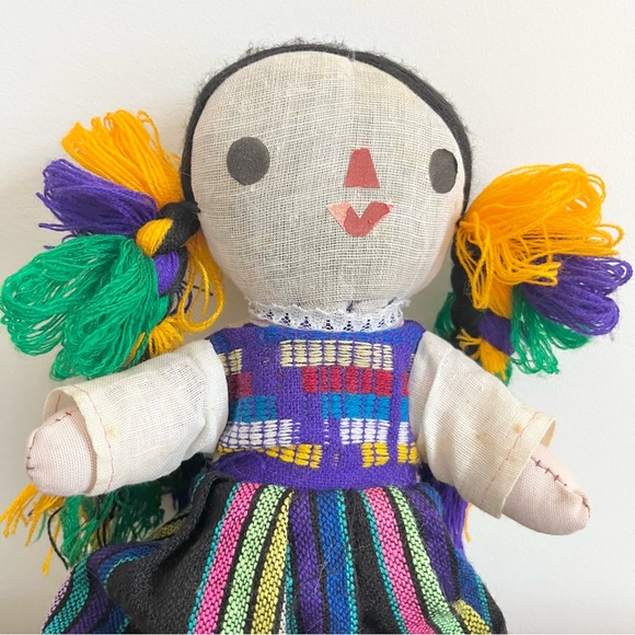 Vintage Handcrafted Mexican Girl Doll Stuffed Posable 8 Inches Traditional Dress - Picture 4 of 7